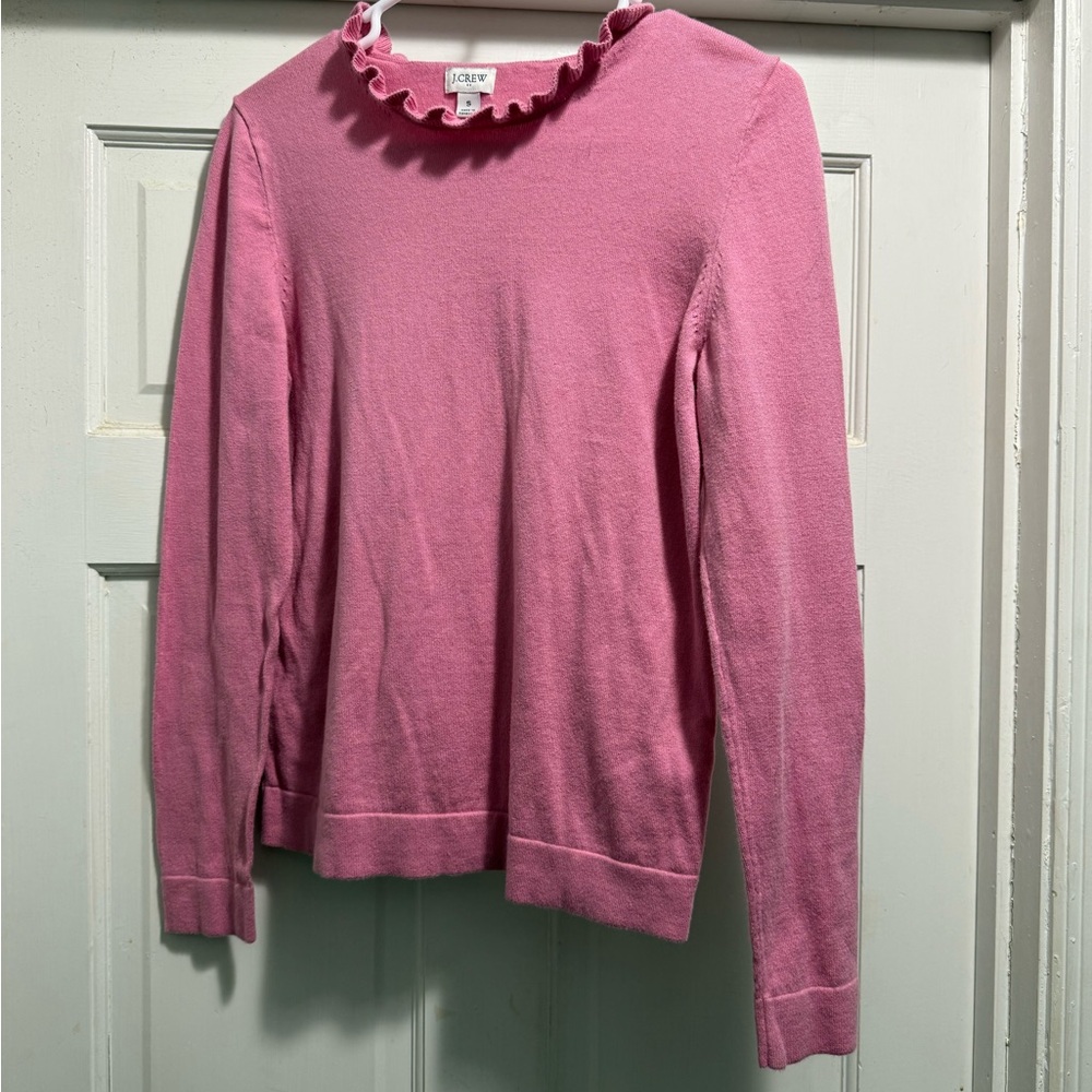 J. Crew Vibrant Pink Ruffle Sweater